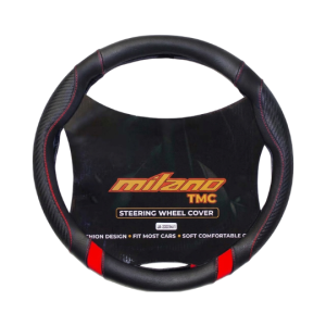 Cubre Volante de Cuero Poliuretano Universal para Auto y Camioneta Negro con líneas Rojas