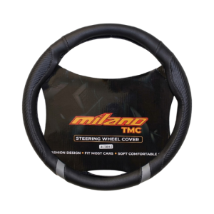Cubre Volante de Cuero Poliuretano Universal para Auto y Camioneta Negro con detalles Gris