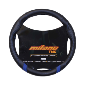 Cubre Volante de Cuero Poliuretano Universal para Auto y Camioneta Negro con detalles Azul