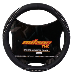 Cubre Volante de Cuero Poliuretano Universal para Auto y Camioneta Negro con detalles Plateados