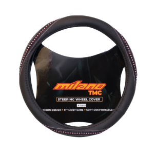 Cubre Volante de Cuero Poliuretano Universal para Auto y Camioneta Negro con detalles Rosados
