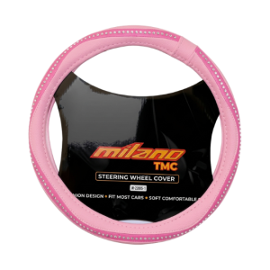 Cubre Volante de Cuero Poliuretano Universal para Auto y Camioneta Rosado con detalles Plateados