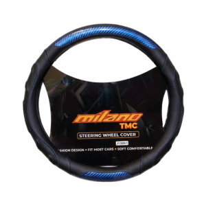Cubre Volante de Cuero Poliuretano Universal para Auto y Camioneta Negro con detalles Azul