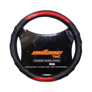 Cubre Volante de Cuero Poliuretano Universal para Auto y Camioneta Negro con detalles Rojo