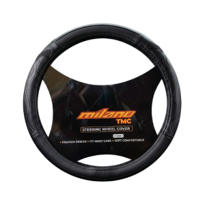 Cubre Volante de Cuero Poliuretano Universal para Auto y Camioneta Negro con malla Gris