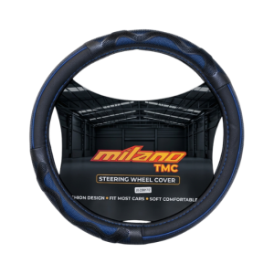 Cubre Volante de Cuero Poliuretano Universal para Auto y Camioneta Negro con malla Azul