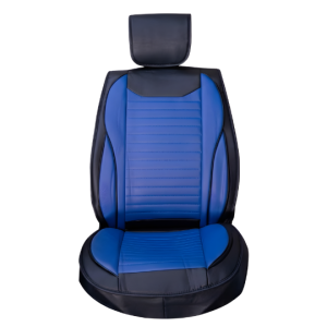 CUBREASIENTO ECOCUERO NEGRO/AZUL CON COSTURAS